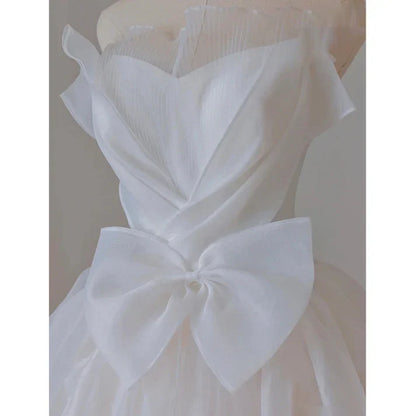 White French Strapless Wedding Gown Bow Tie Long Prom Dress MD7552