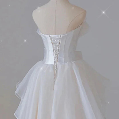 White French Strapless Wedding Gown Bow Tie Long Prom Dress MD7552