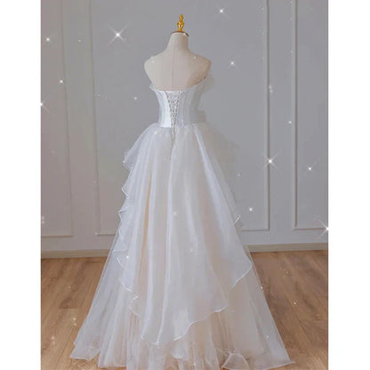 White French Strapless Wedding Gown Bow Tie Long Prom Dress MD7552