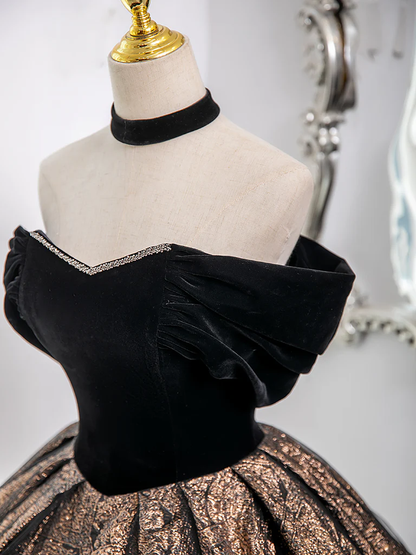 A-Line Sweetheart Neck Tulle Satin Black Long Prom Dress, Black Long Evening Dress MD7261