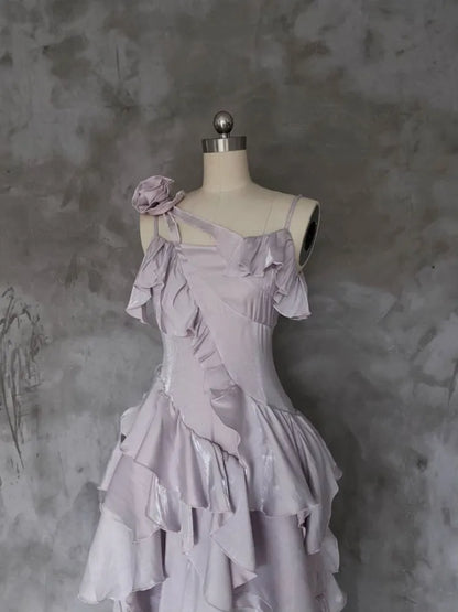 Light Purple Asymmetrical Layered Spaghetti Strap Evening Dress MD7538