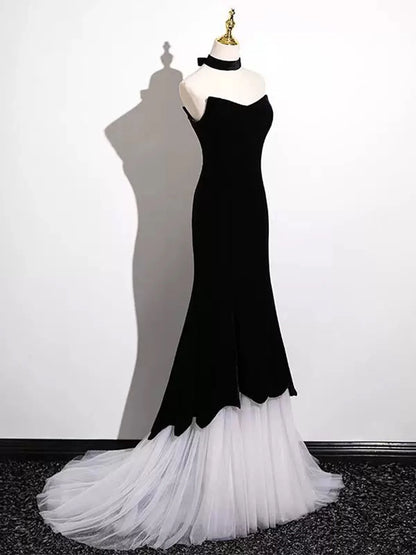 Black and White Mermaid Long Formal Dress, Black and White Prom Dress MD7623
