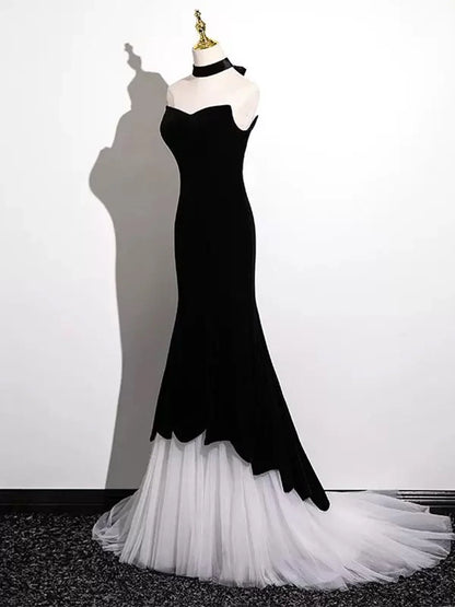 Black and White Mermaid Long Formal Dress, Black and White Prom Dress MD7623