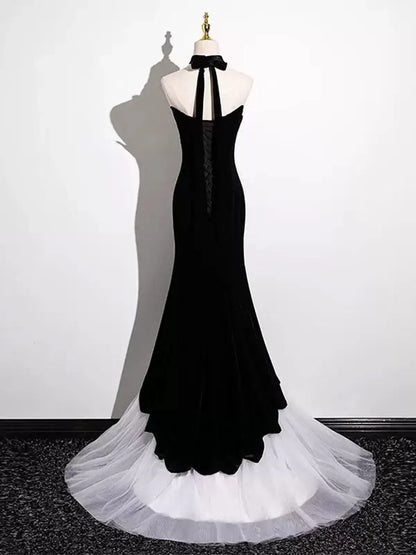Black and White Mermaid Long Formal Dress, Black and White Prom Dress MD7623