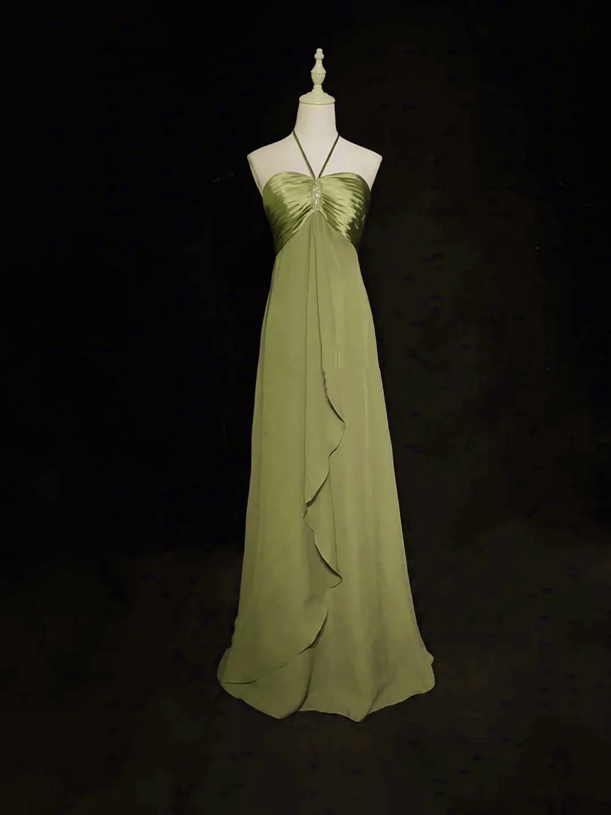 Green Halter A-Line Chiffon Vintage Long Prom Dress Evening Gown MD7706