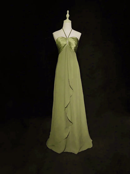 Green Halter A-Line Chiffon Vintage Long Prom Dress Evening Gown MD7706