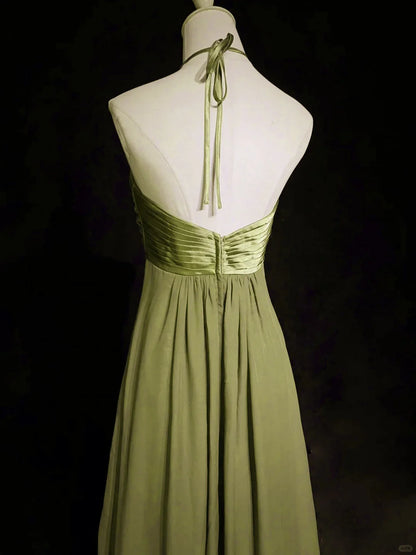 Green Halter A-Line Chiffon Vintage Long Prom Dress Evening Gown MD7706