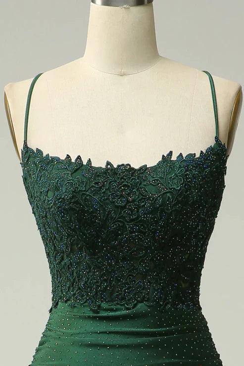 Mermaid Dark Green Long Prom Dress with Appliques Beading MD7726