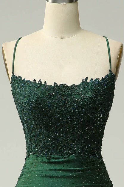 Mermaid Dark Green Long Prom Dress with Appliques Beading MD7726