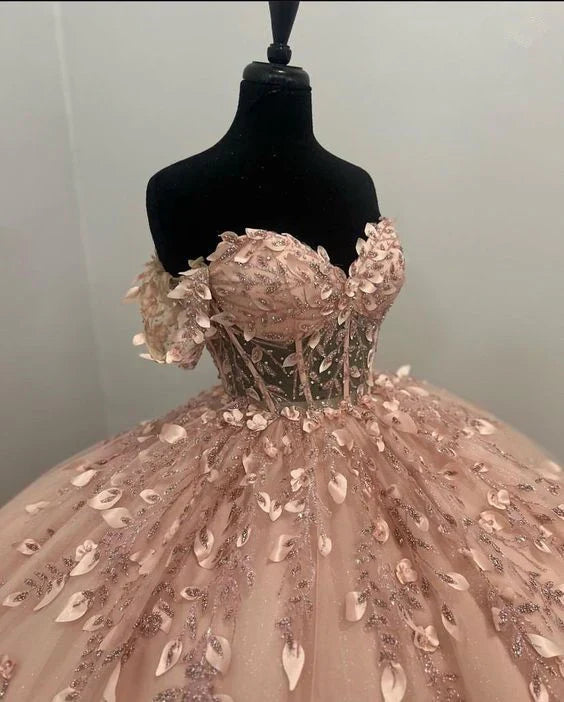 Light Pink Applique Ball Gown Prom Dress Evening Formal Dress MD7732