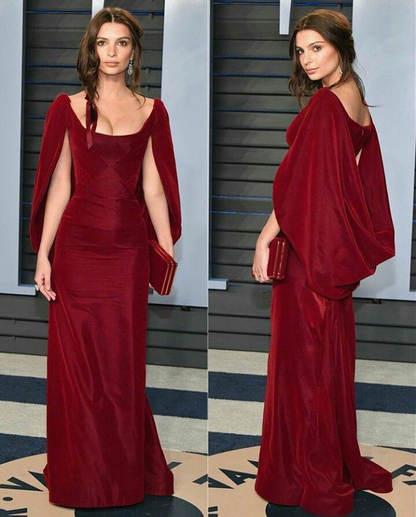 Charming Burgundy Mermaid Satin Long Party Dress Evening Gown MD7746