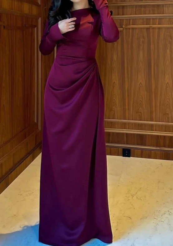 Modest Dark Purple Long Sleeves Long Party Dress Evening Gown MD7747
