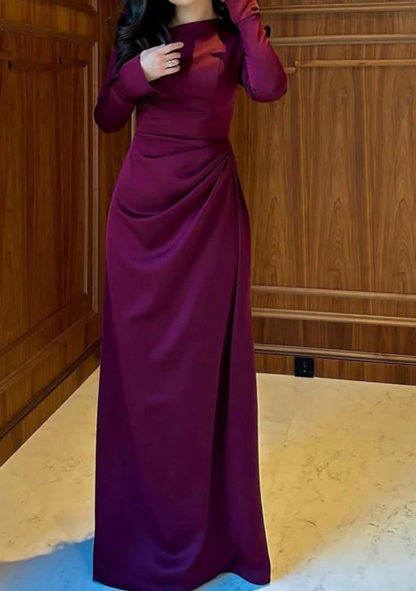 Modest Dark Purple Long Sleeves Long Party Dress Evening Gown MD7747
