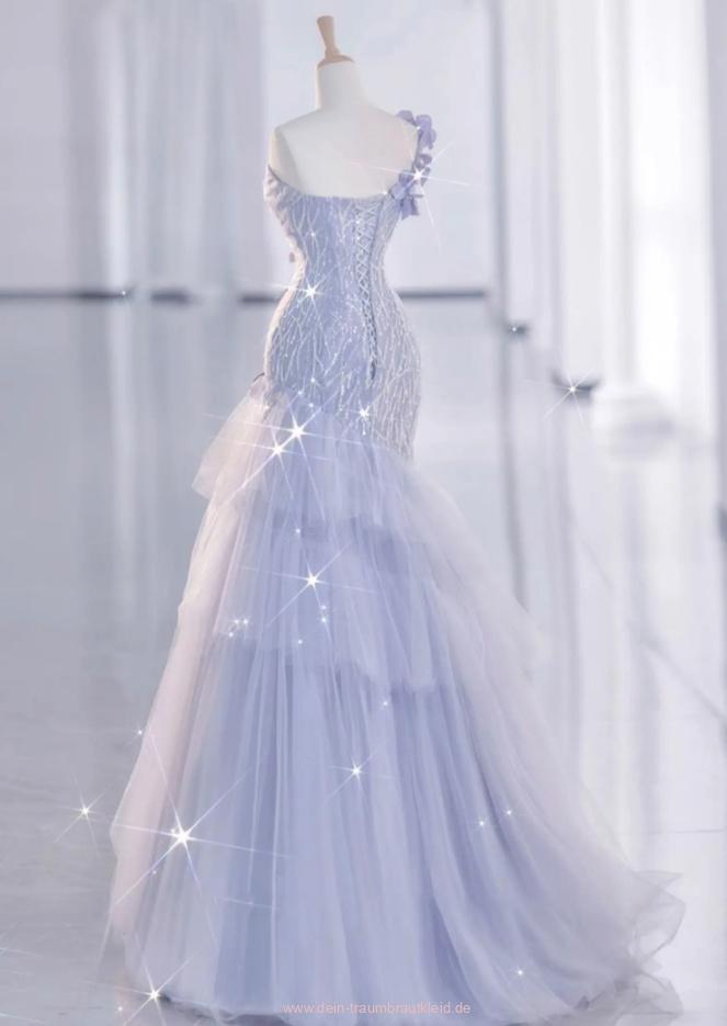 Light Lilac One Shoulder Tulle Sequin Mermaid Long Party Dress MD7787