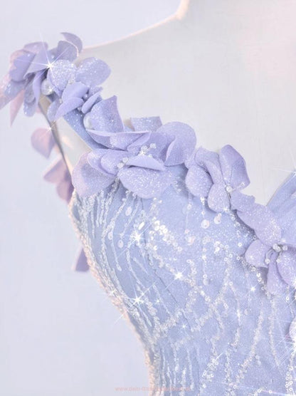 Light Lilac One Shoulder Tulle Sequin Mermaid Long Party Dress MD7787
