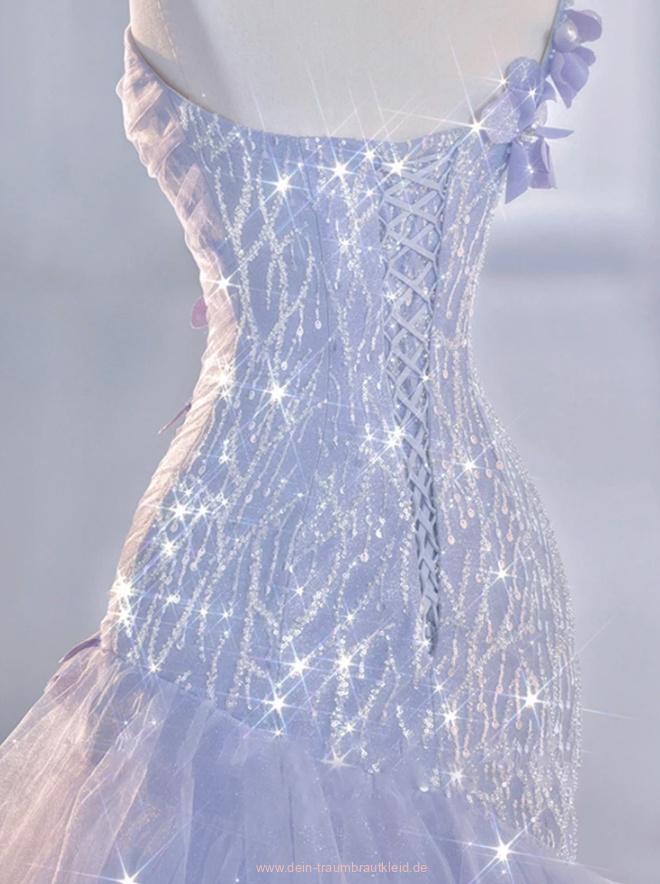 Light Lilac One Shoulder Tulle Sequin Mermaid Long Party Dress MD7787