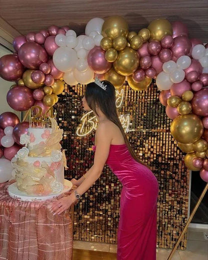 Hot Pink Sweatheart Velvet Long Party Dress Birthday Dress, MD7900