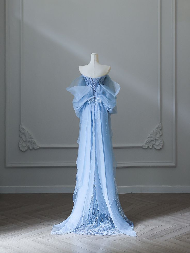 Gorgeous Blue Off Shoulder Sequins Mermaid Long Prom Dress, MD7904