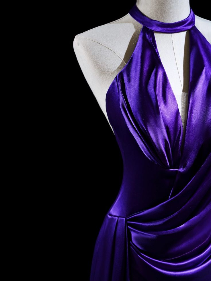 Elegant Purple Halter Satin Mermaid Long Formal Prom Dress, MD7905
