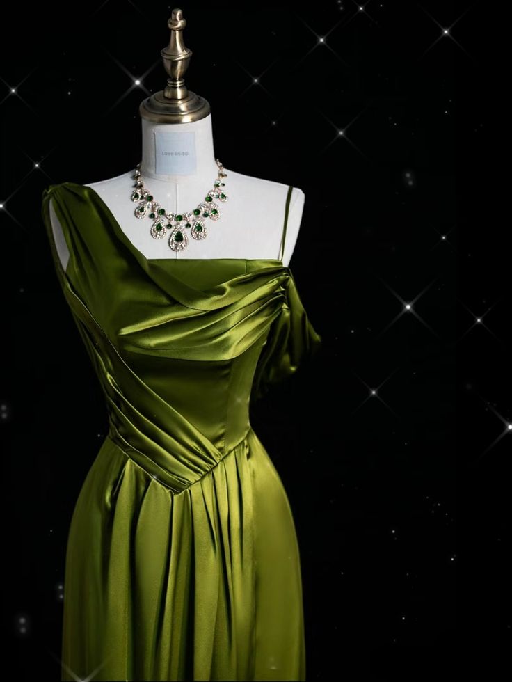 Green Straps Sheath Satin Long Formal Evening Party Dress, MD7944