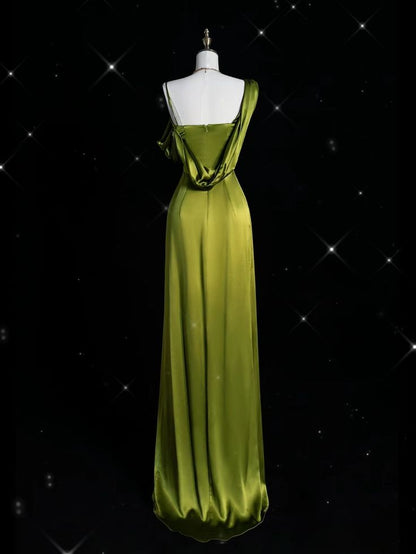 Green Straps Sheath Satin Long Formal Evening Party Dress, MD7944
