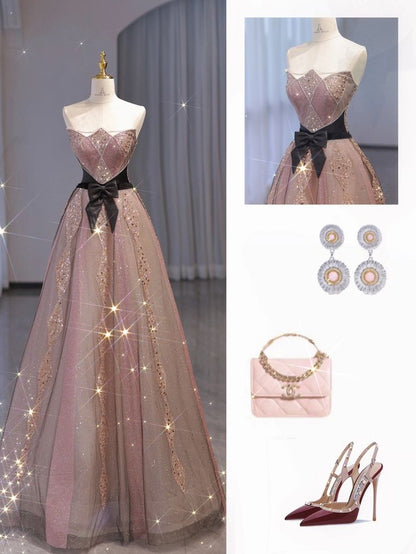 Elegant Strapless A-Line Long Formal Prom Dress, MD7953