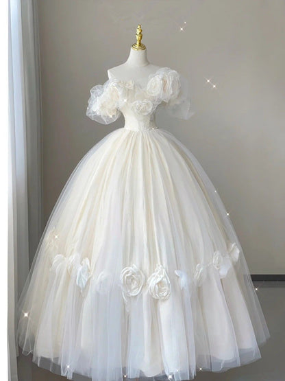 Lovely Off Shoulder A-Line Tulle Wedding Dress Quinceanera Dress, MD7995