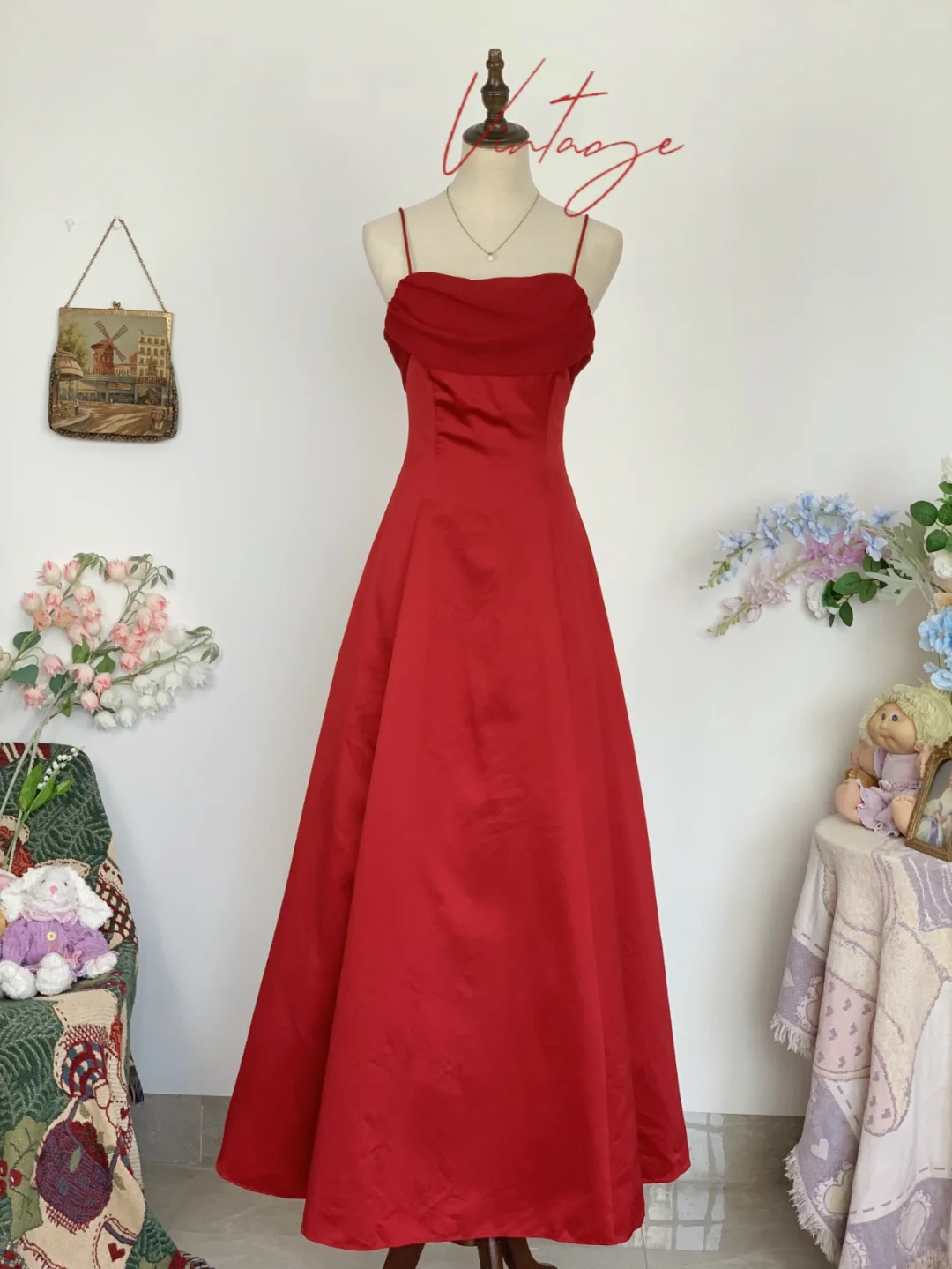 Vintage Baby Blue Simple A Line Spaghetti Strap Chiffon Satin Prom Dress Outfits SH4951