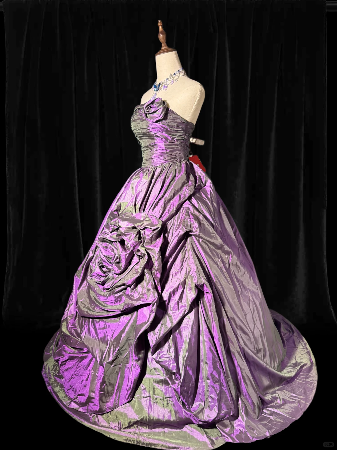 Vintage Ball Gown Strapless Floral Dark Purple Satin Prom Dress Graduation Prom Dress SH5493