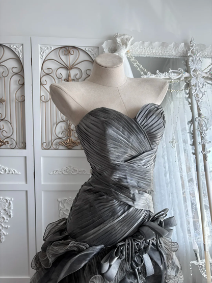 Vintage Grey A Line Sweetheart Neck Layered Organza Prom Dress Sweet 16 Dress SH5789
