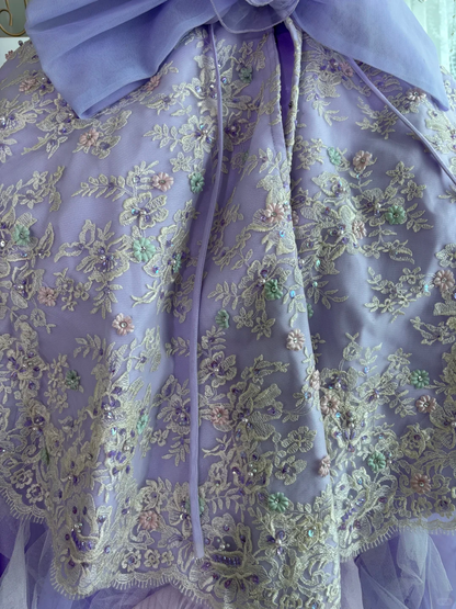 Vintage Lilac 3D Flower Ball Gown Layered Tulle Prom Dress Sweet 16 Dress SH5989