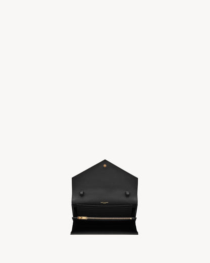 Saint Laurent CLASSIC CASSANDRE CHAIN WALLET IN GRAIN DE POUDRE LEATHER