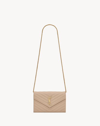 Saint Laurent Cassandre Chain Matelassé Textured-Leather Wallet