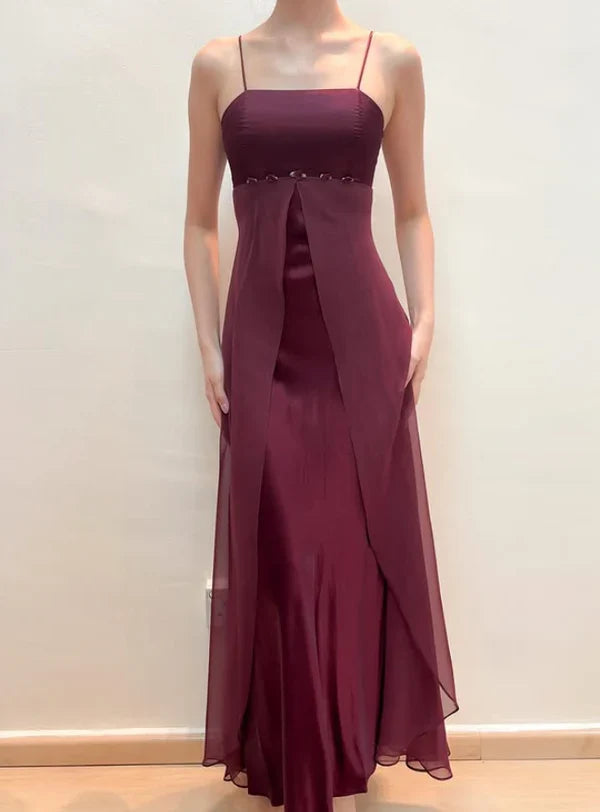 Vintage Baby Blue A Line Straps Chiffon Satin Prom Dress Evening Dress SH5663