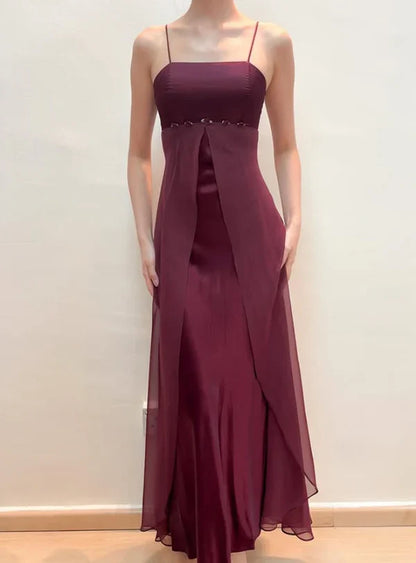 Vintage Baby Blue A Line Straps Chiffon Satin Prom Dress Evening Dress SH5663