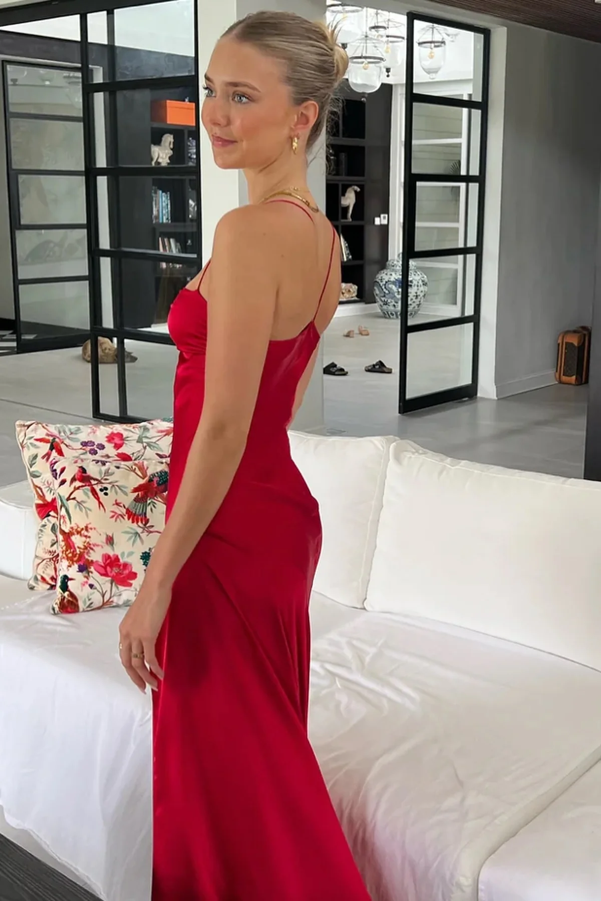 Spaghetti Strps Yellow Slit Long Prom Dress SH1033