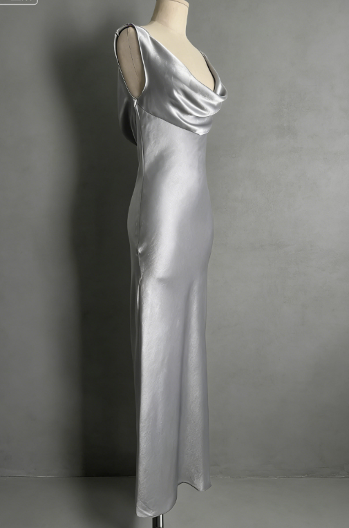 Vintage Elegant Sheath Straps Grey Satin Long Prom Dress Evening Dress SH5140