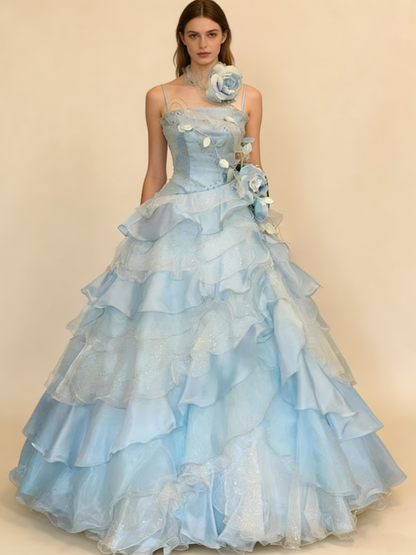 New Arrival Prom Dress Spaghetti Straps Ruffle Tired Ball Gown Evening Gown Quinceanera Dress    D3650