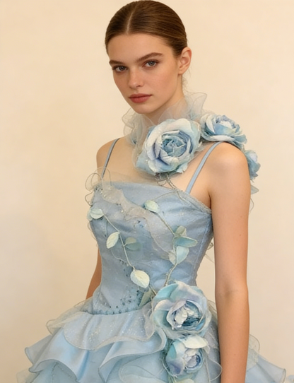 New Arrival Prom Dress Spaghetti Straps Ruffle Tired Ball Gown Evening Gown Quinceanera Dress    D3650