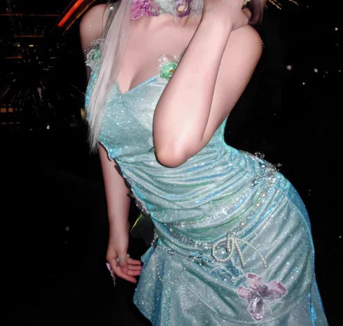 Fashion Mint Green Sparkling Sequin Spaghetti Strap Ruffled Hem Short 16th Birthday Party Dress Homecoming Dress D1529