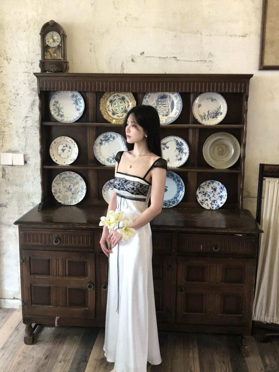 Vintage A Line Classic Lace Satin Long Prom Dress Date Dress SH5559