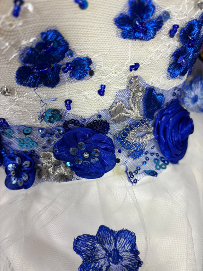 Vintage Blue-White Ball Gown Beaded Layered Organza Prom Dress Sweet 16 Dress SH5793