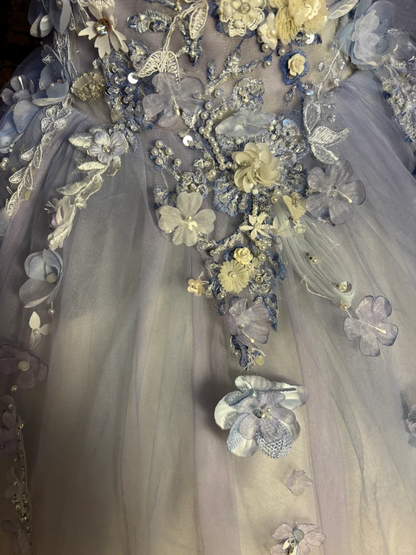 Vintage Lilac Ombre Ball Gown Long Sleeve Appliques Tulle Prom Dress Sweet 16 Dress SH5778