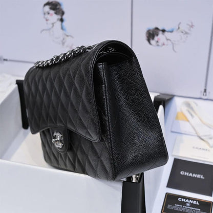 CHANEL LARGE CLASSIC HANDBAG Grained Calfskin & Silver Metal