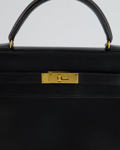 Hermès Vintage Kelly Bag 32cm Sellier in Black Box Calf Leather with Gold Hardware