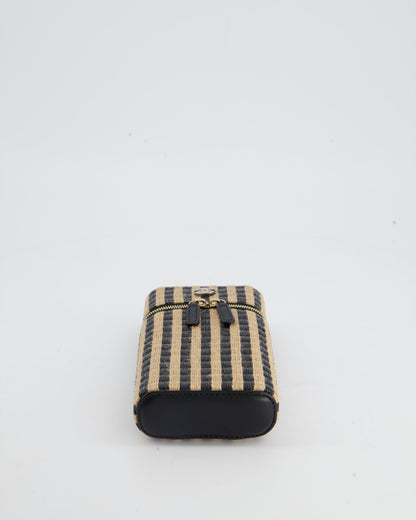 *HOT* Chanel Raffia Vanity 21P Beige and Black Cross-Body Bag with Champagne Gold Hardware