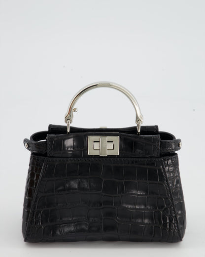 *FIRE PRICE* Fendi Black Exotic Micro Mini Peekaboo Bag with Silver Hardware
