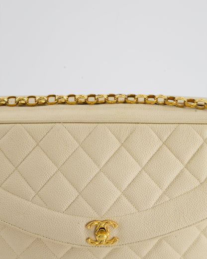 Chanel Vintage Beige Camera Flap Bag in Caviar Leather with Gold Hardware