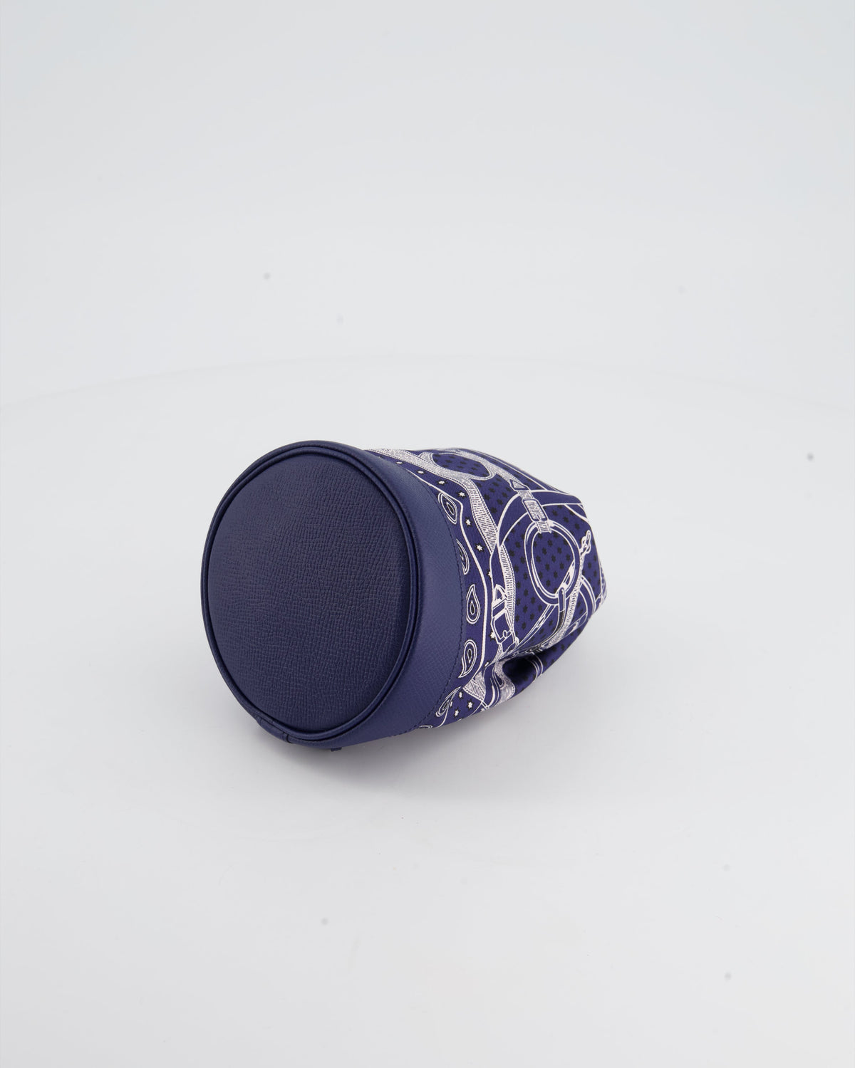 Hermès Soie-Cool Tiny Apron Doll Bag in Bleu Nuit Epsom Leather and Silk with Palladium Hardware