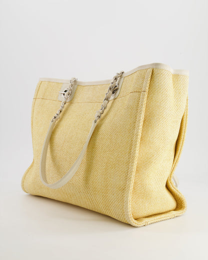 Chanel Yellow Raffia Small Deauville Tote Bag with Silver Hardware